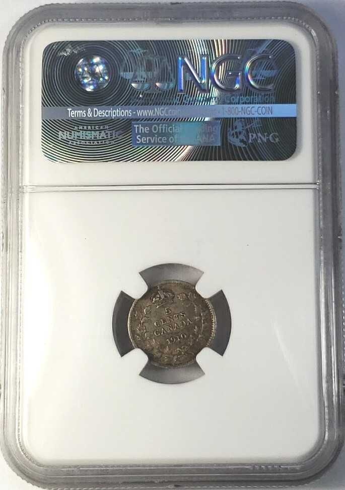 1910 Canada Silver 5C Holly Leaves NGC XF45