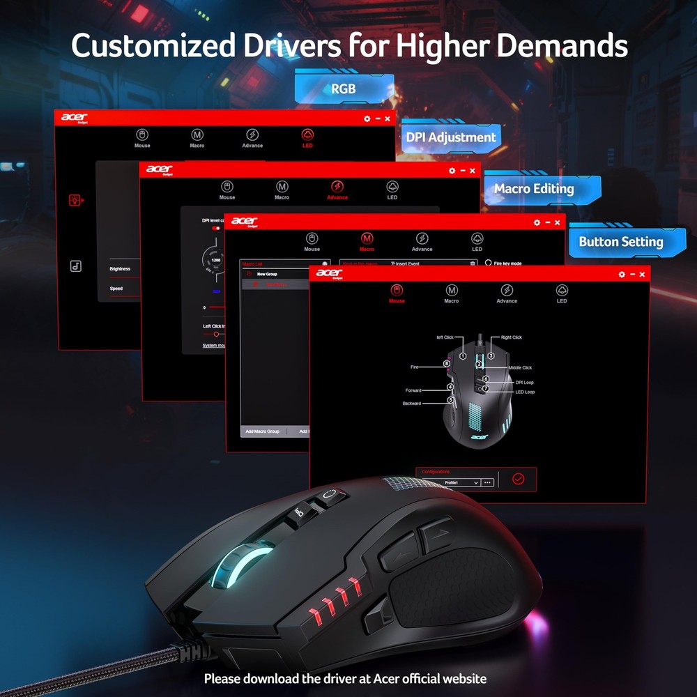 Wired Gaming , 12,800 DPI RGB Ergonomic Computer with Optical , 8 Programmabl...