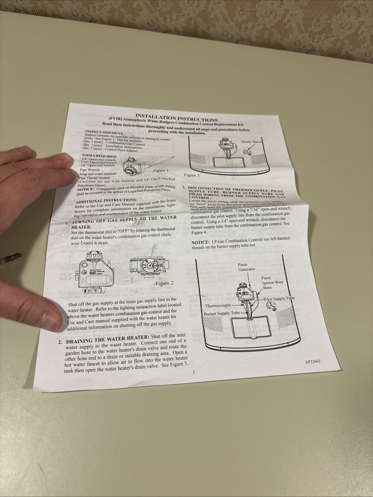 RHEEM SP21195C WR Valve Adapter Kit NG Natural Gas Replacement Part New In Box