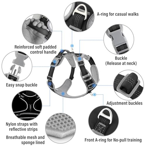 No Pull Dog Harness, Release at Neck, Reflective Adjustable Dog Medium Black