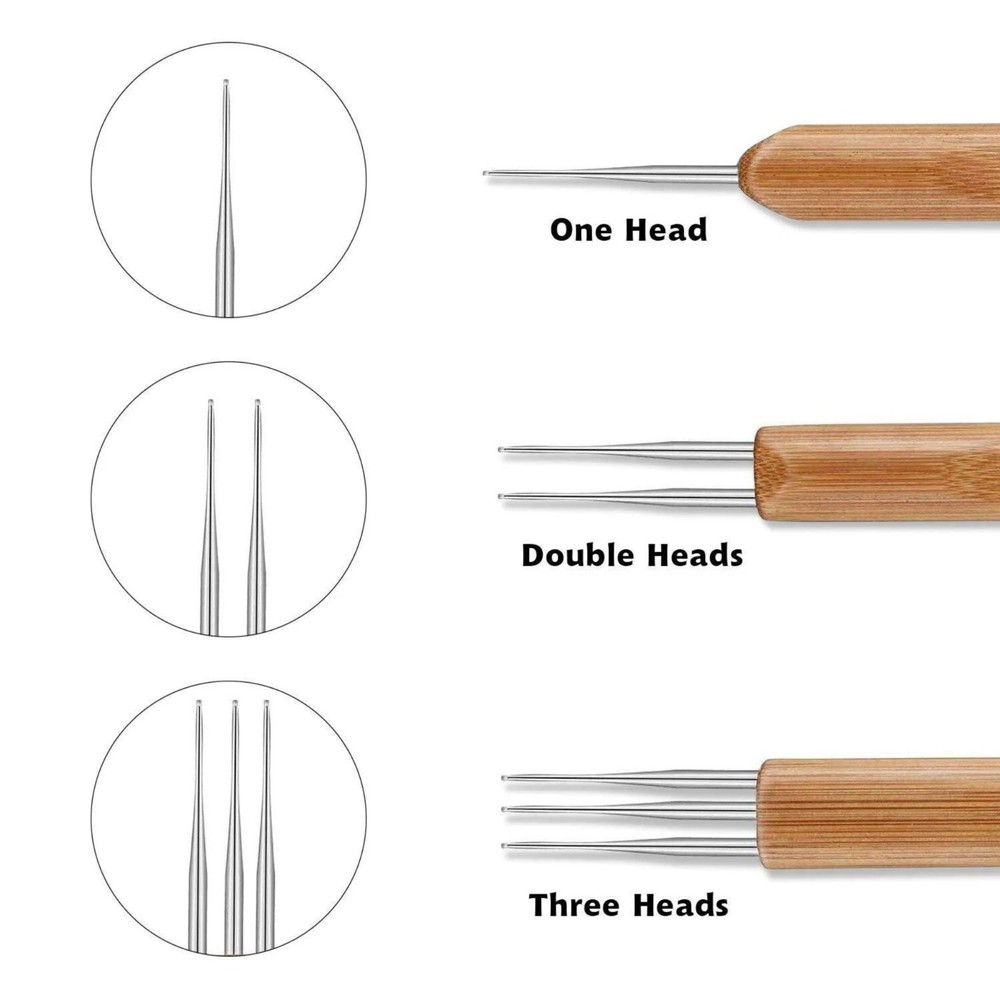 Bamboo Handle Dreadlock Hook Crochet Needle Tool Braiding Hair Locking Tool