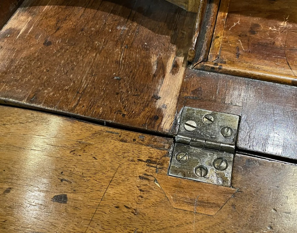 18th c English Burled Walnut Two Part Desk with Slant Front