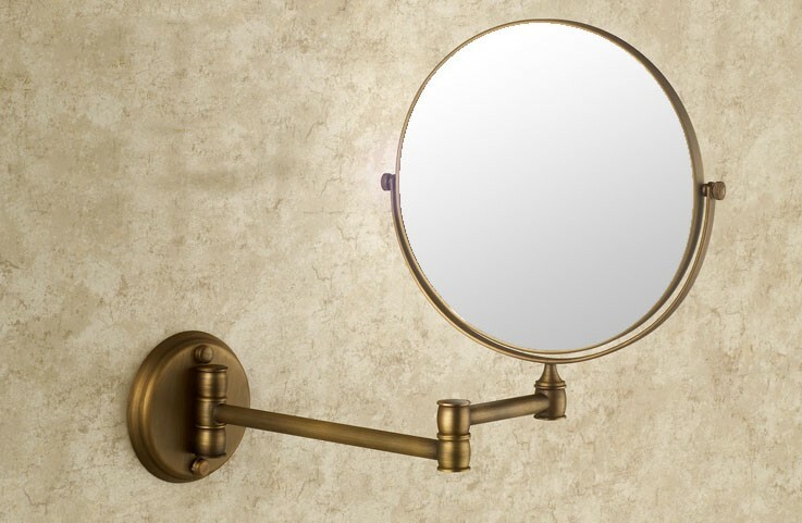 Antique Brass Makeup Mirror 3x Magnifying Folding Wall Mount Vanity Mirror