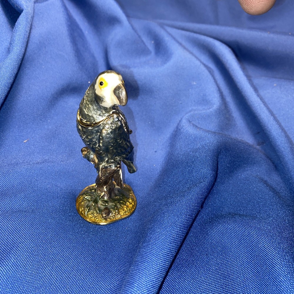 Enameled Metal Hinged parrot Trinket Box