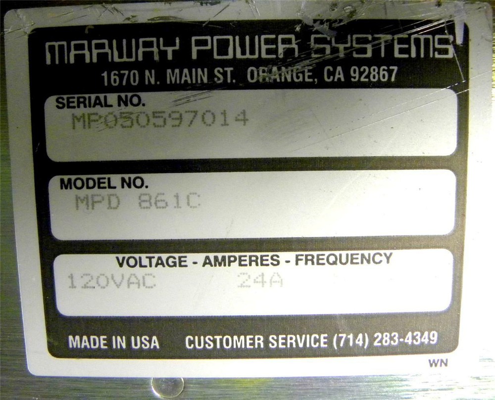 Marway Power Systems MPD 861C Power Distribution System 120 VAC @ 24 Amps