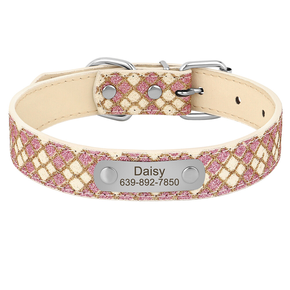Personalized Dog Collar Soft Leather Custom Name ID Engraved Tag Adjustable S-XL