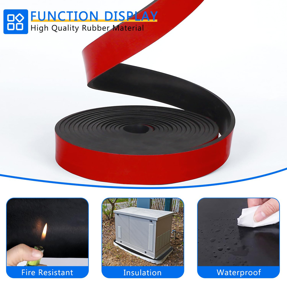 Adhesive Solid Rubber Strips, 2" Wide X 1/4" Thick X 60" Long Self Stick Black N