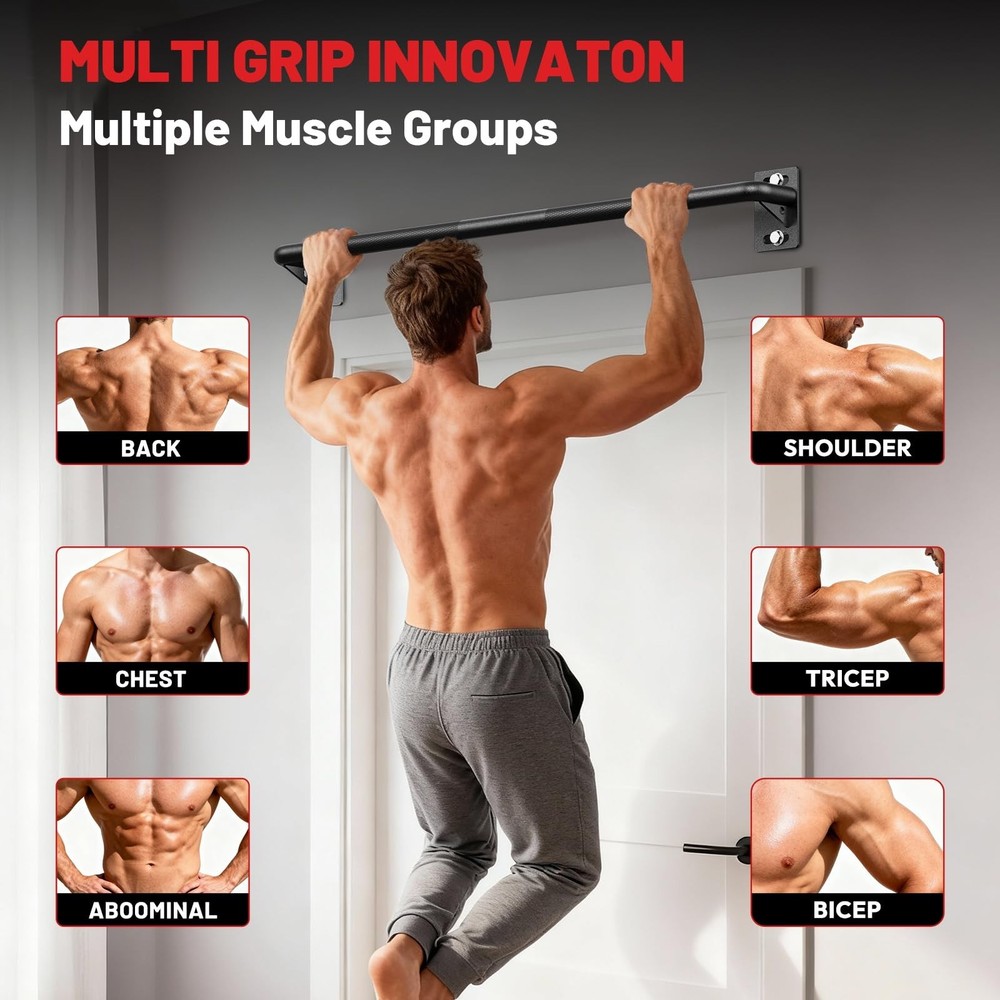 PAPABABE Wall Mounted Pull Up Bar, Chin Up Bar, Strength Training Pull-Up Bar...