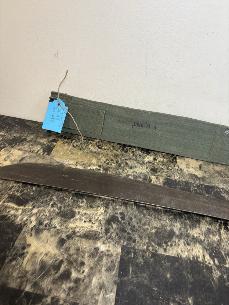 Original US WW2 Era Collins & Co. Machete W/Dated Leather Scabbard