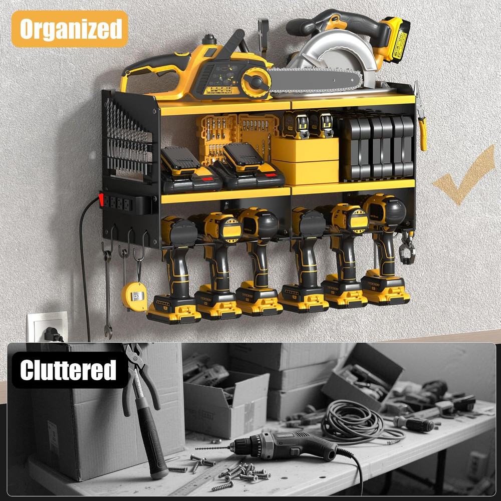 Large Power Tool Organizer Wall Mount with Charging Station, 3 Layer Heavy Duty