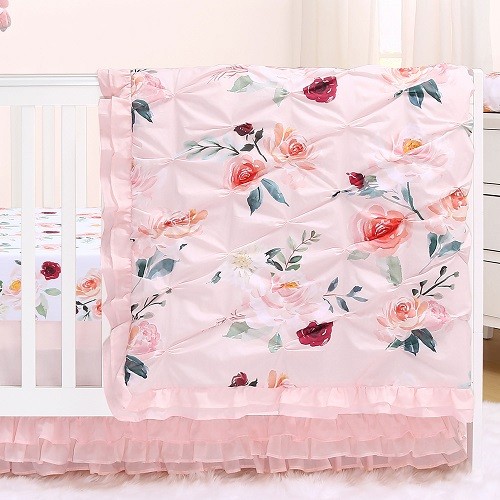 The Peanut Shell Rose 4-Pc Crib Bedding Set Includes Extra Crib Sheet *New