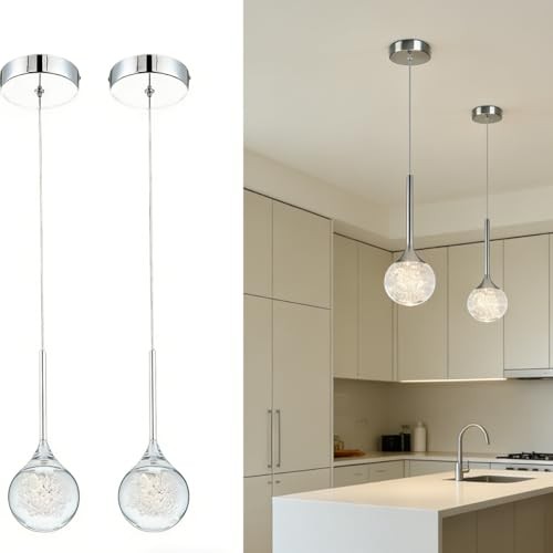 Modern Crystal Pendant Lighting for Kitchen Island Chrome 2 Pack Chrome-Bubble