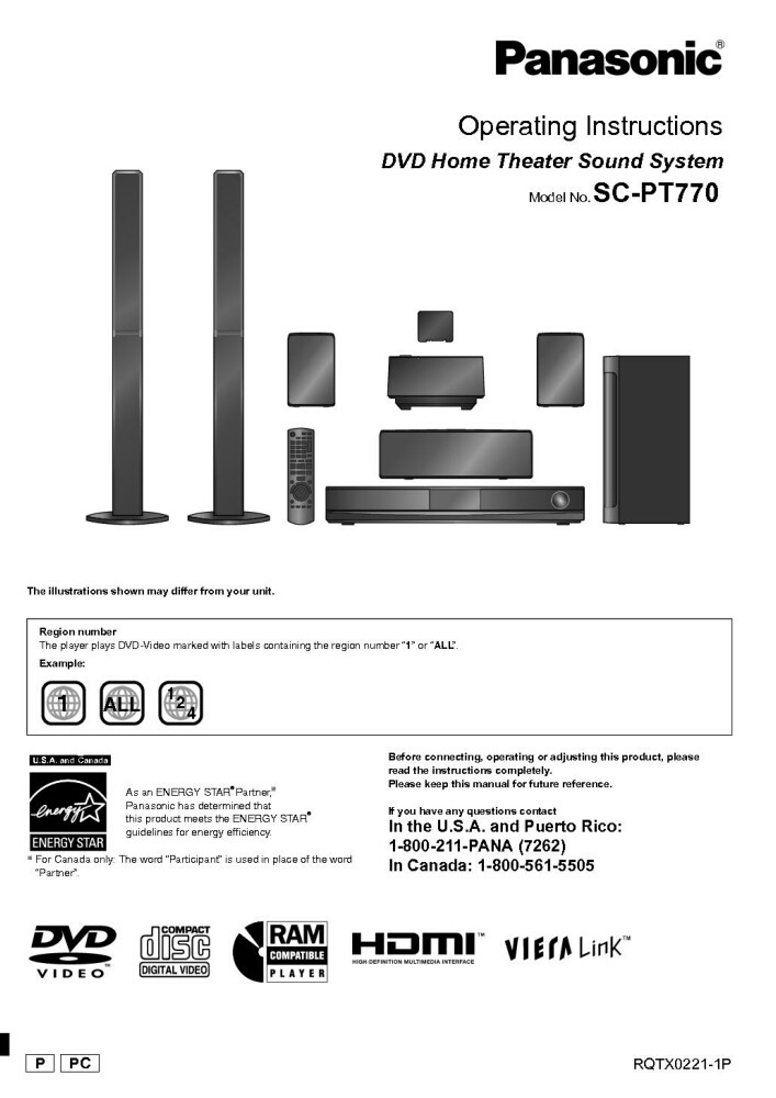 Panasonic SC-PT770 Home Theater System Owners Instruction Manual