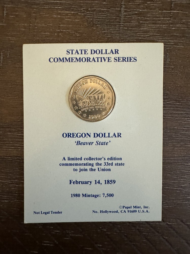 1980 OREGON STATE DOLLAR COMMEMORATIVE PROOF LIKE COIN 7,500 MINTED