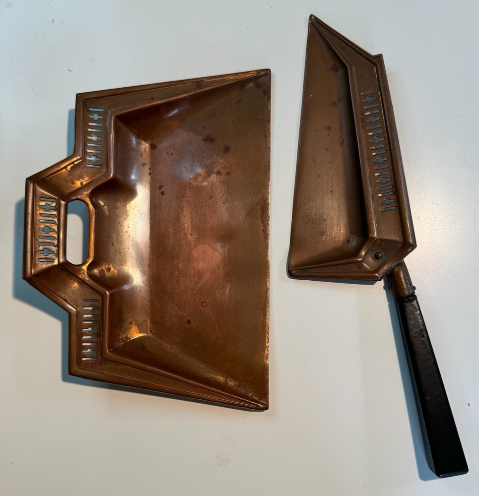 Copper crumb tray and sweeper set by Manning Bowman