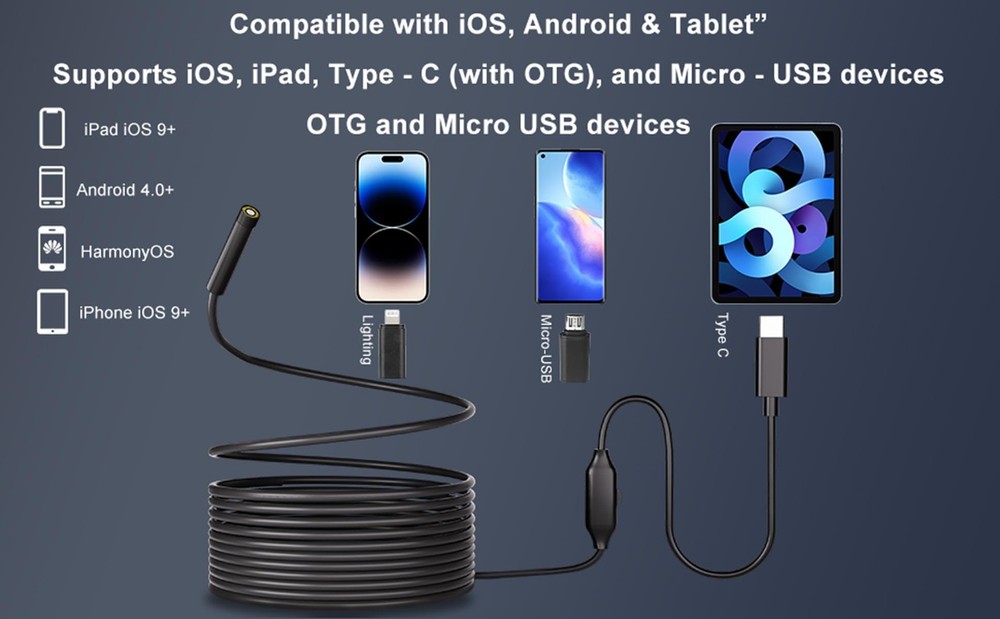 Endoscope Camera with Light, 1920P HD Borescope, 8 Adjustable LED Light, IP67...