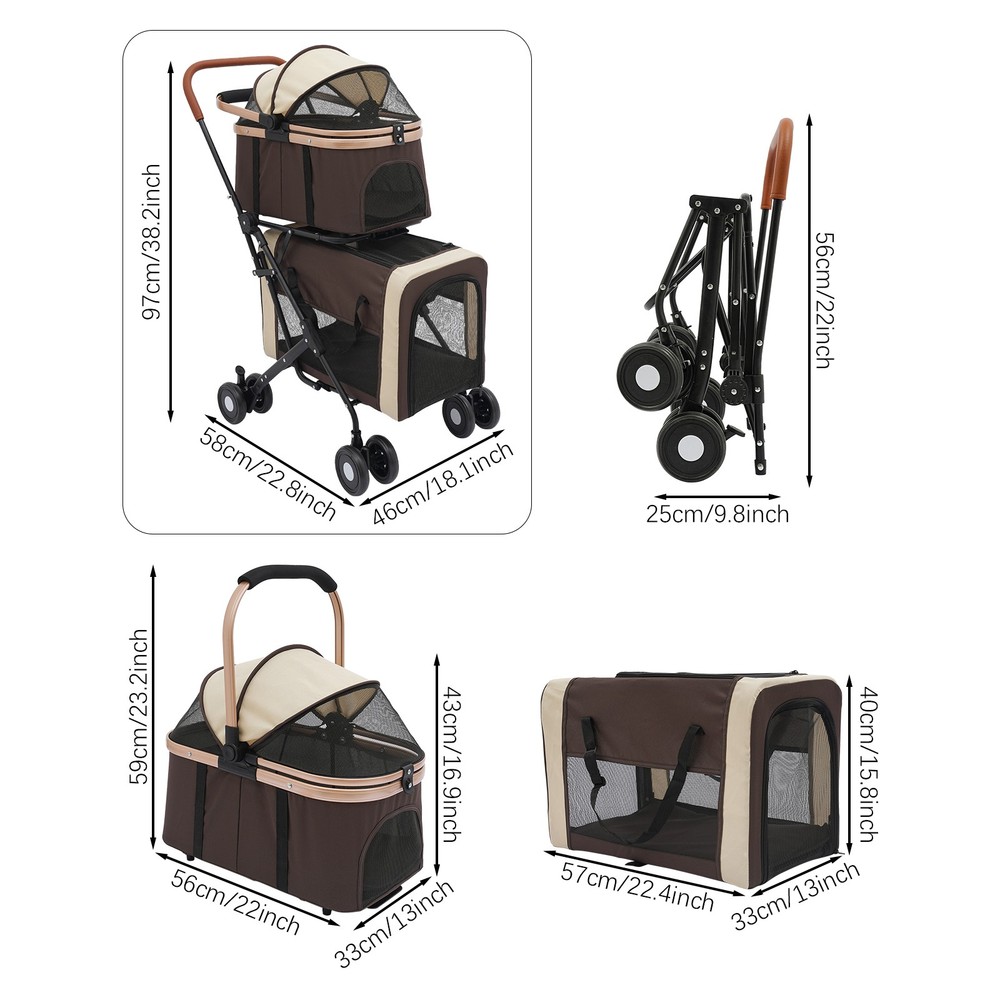 2 Tiers Dog & Cat Stroller Foldable Pet Stroller for Small & Medium Dogs