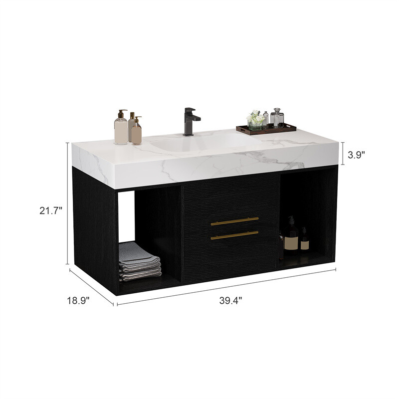 Bathroom Vanity with Ceramic Sink &Drawers Wall Mounted Floating Bathroom Vanity