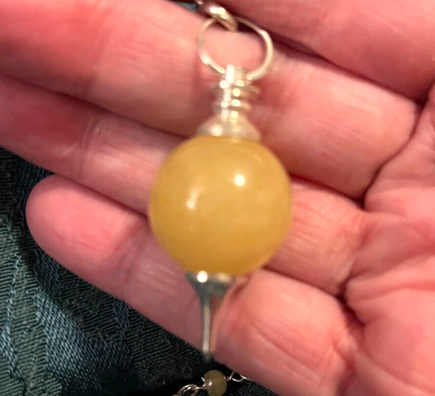 Pendulum - Lemony Yellow Moonstone on 7 Chakra Beaded Chain - Includes Pouch