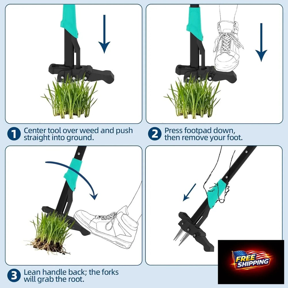 Garvee 40" Long Handle Stand Up Weed Puller - 4-Claw with Ejector Gardening Hand