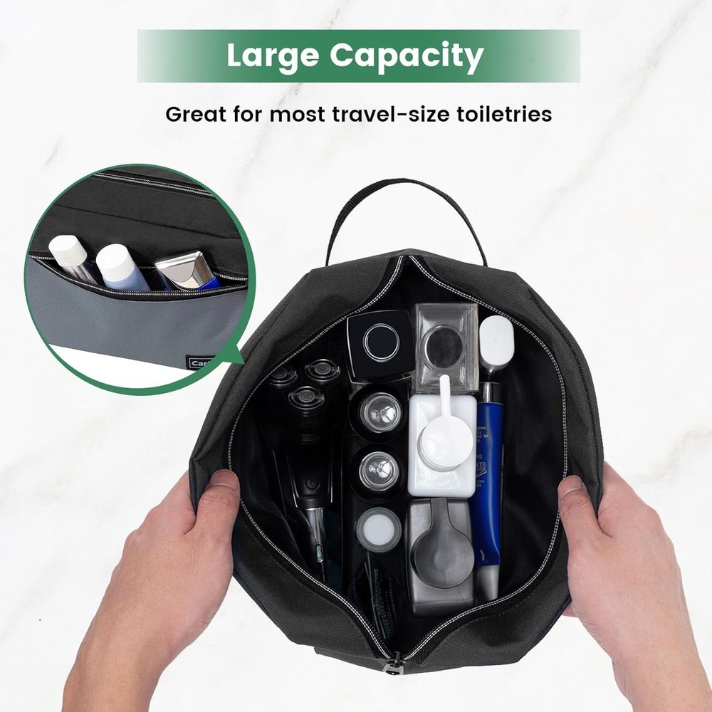 Compact Travel Toiletry Bag - Durable Polyester Makeup Organizer in Black