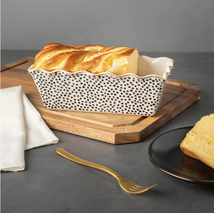 9" Ceramic Loaf Pan with Dot Pattern – Baking, Kitchen & Oven Use
