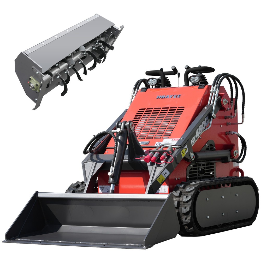 HY480C+Rotary Plow FREE SHIP/Unloading Mini Skid Steer Loader 23HP EPA Engine