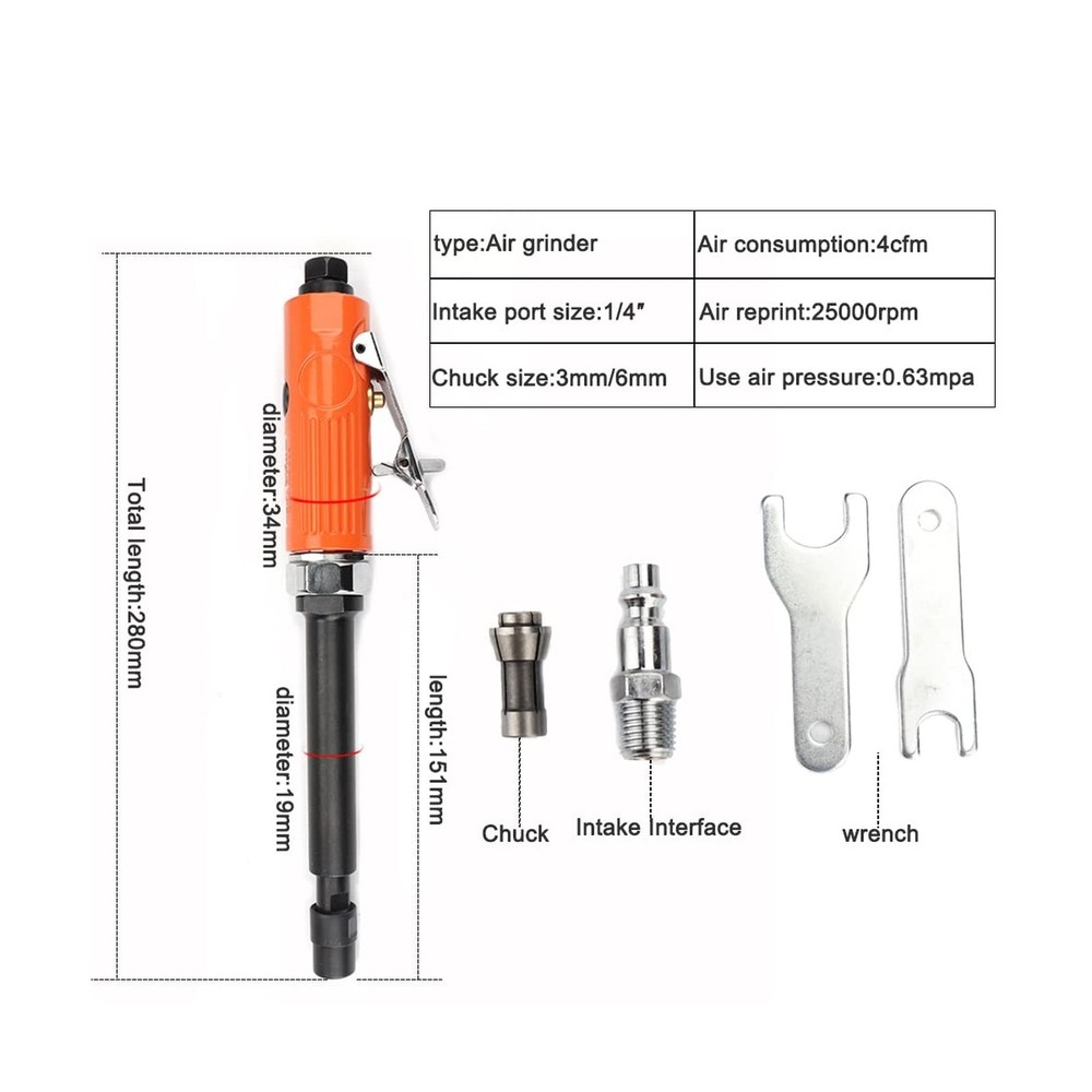 1/4'' | 1/8'' Extended Air Die Grinder Pneumatic Grinding Tool