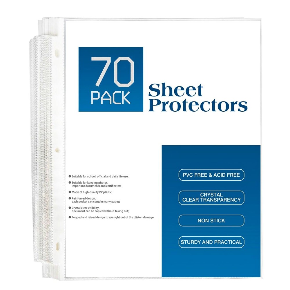 DOSEWART 70Pack Sheet Protectors, Clear Heavy Duty Plastic Page
