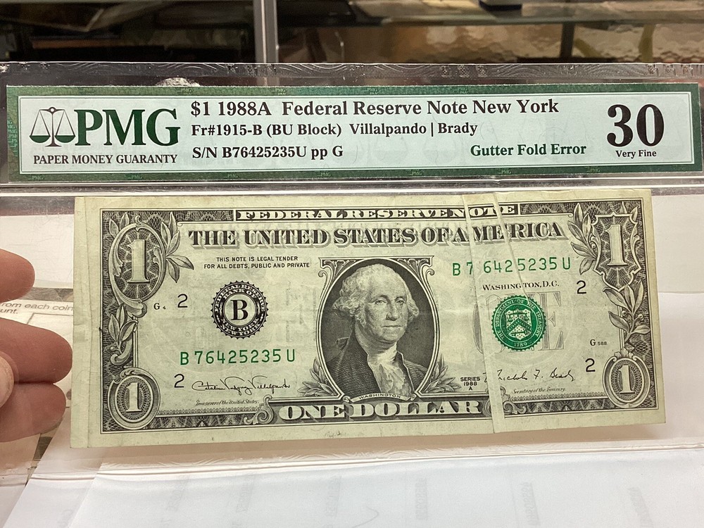 $1 1988A PMG 30 Gutter Fold Error Fr#1915-B