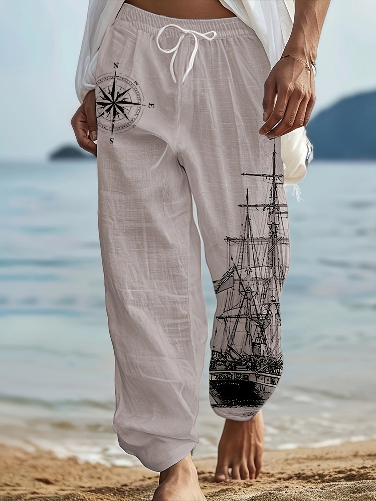 Men's Sailing Style 3D Printed Sailing Pants with Compass Full Body Pattern