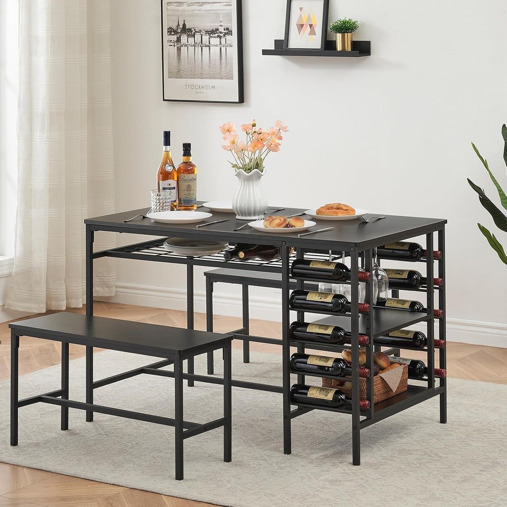 Dining Table Set 4 Kitchen Table Set 4 W/ 2 Benches 3 Piece Dining Room Table