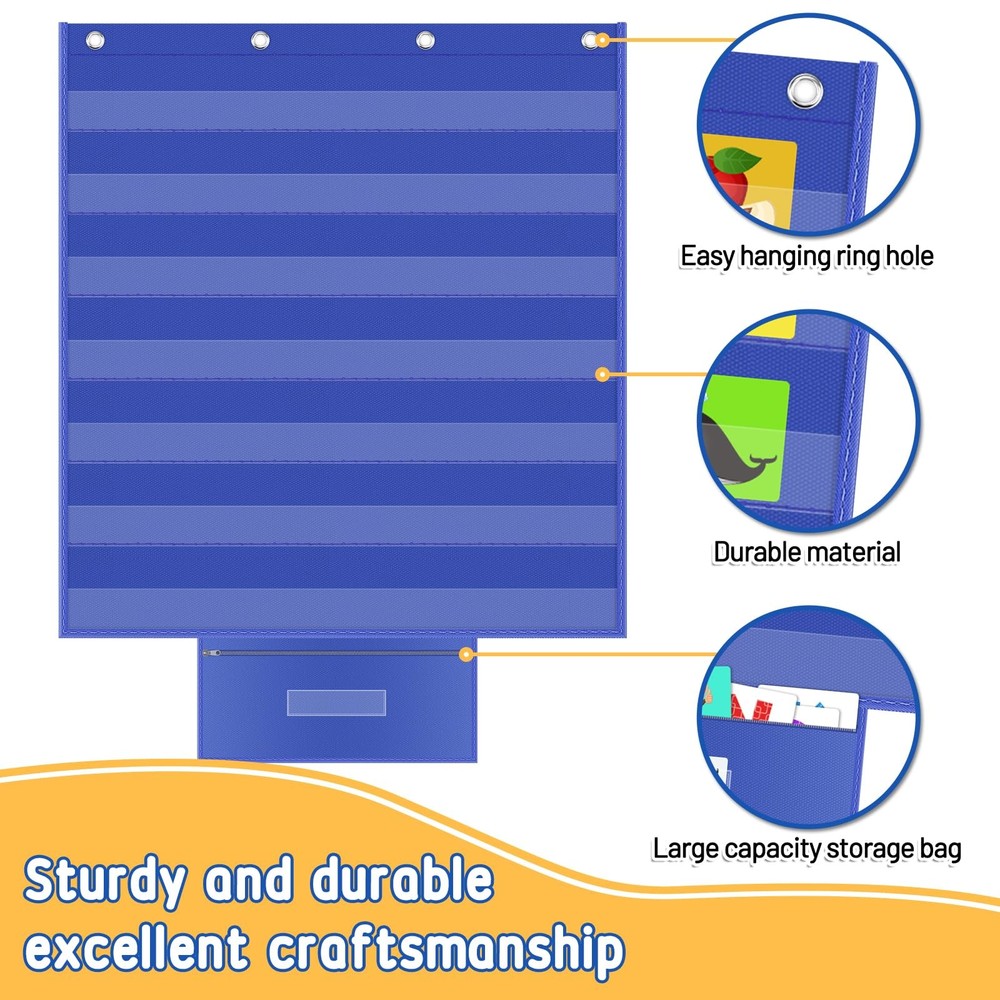 Standard Pocket Chart for Classroom Clear 7 Pockets Words Chart with Extra Zi...