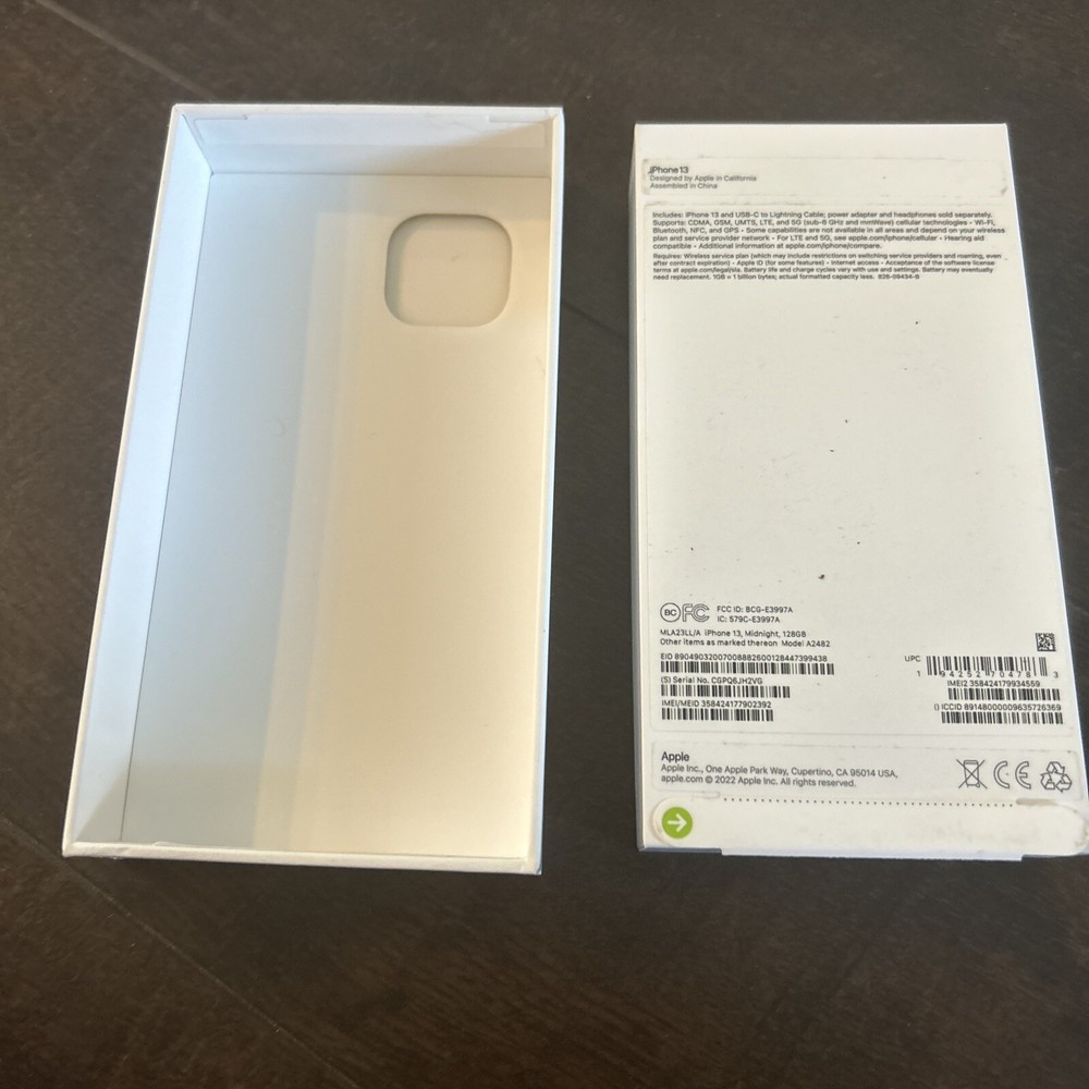 Original Box for Apple iPhone 13 Black 128gb Genuine BOX ONLY Empty Replacement