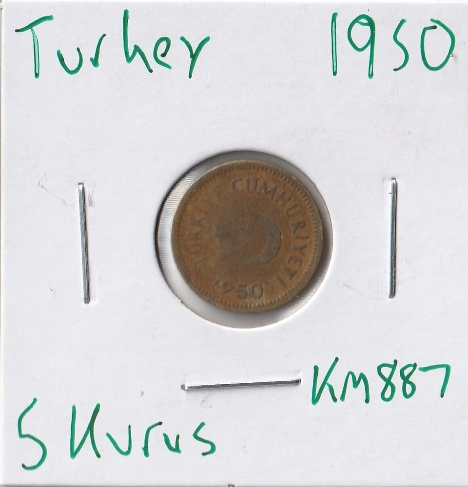 Coin Turkey 5 Kurus 1950 KM887