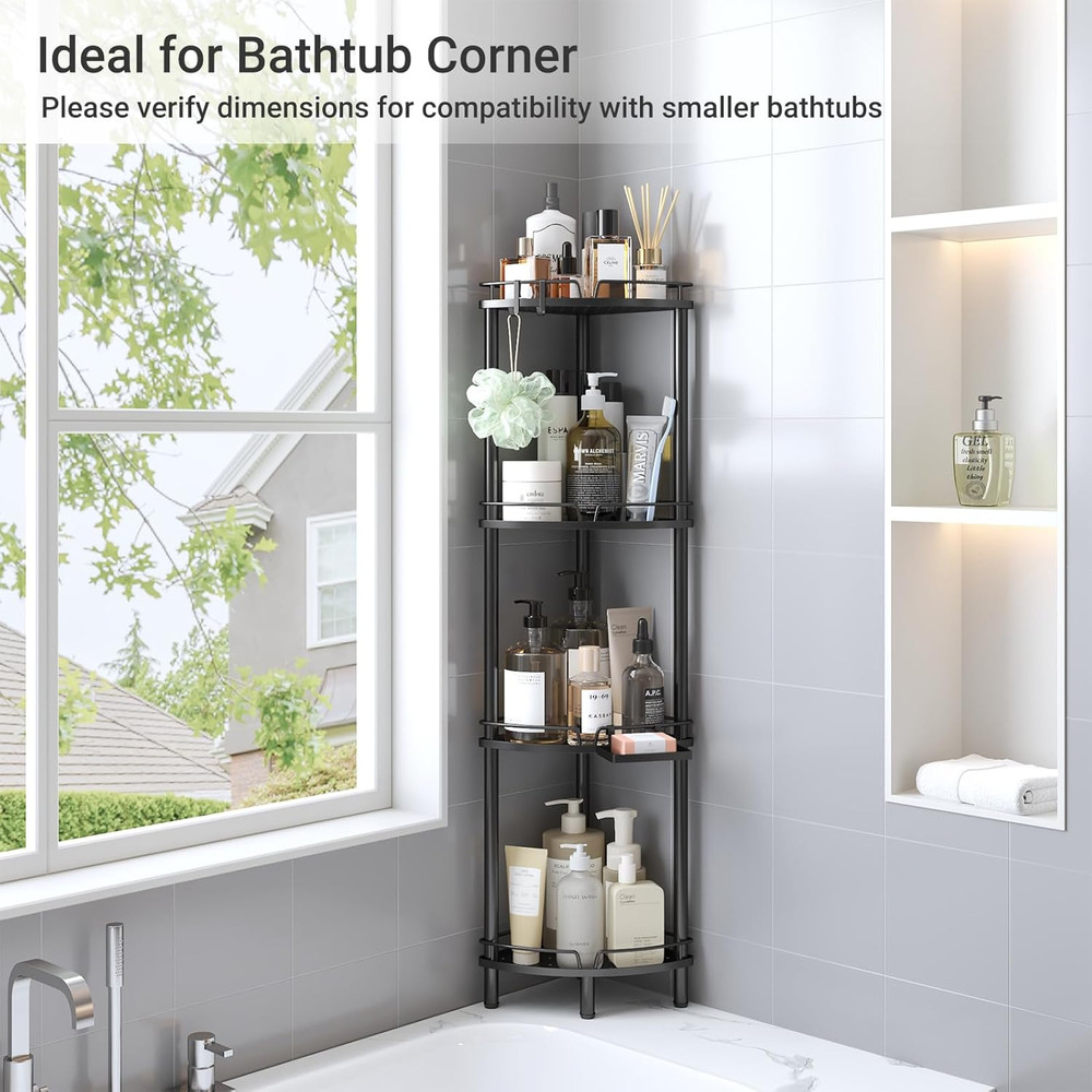 Corner Shower Caddy Standing, 4 Tier Rustproof Metal Shower Organizer with Soap