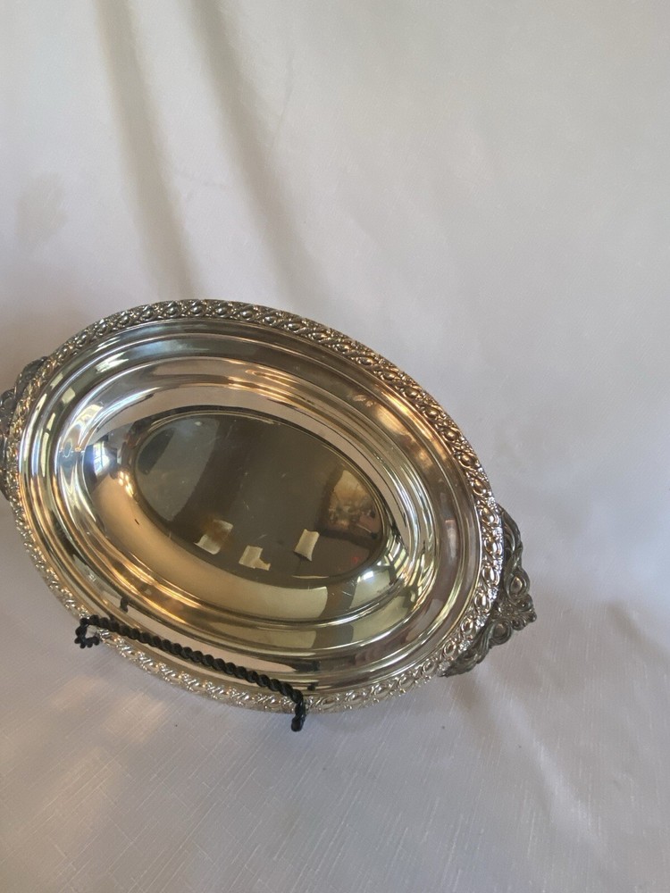 Vintage Silver Plate Decorative Oval Serving Dish Bowl/Lid
