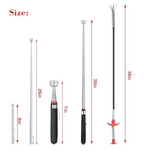 4 Pack Telescoping Magnet Pick-up Tool Set - Retrieving Pickup