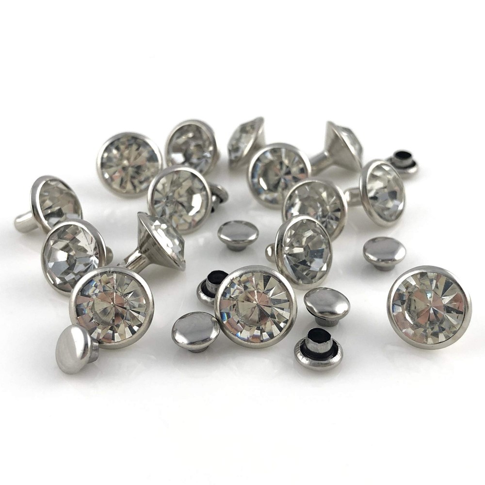 200 Sets Cz White Clear Crystal Rivets Rapid Rhinestone Silver Color Stud Riv...