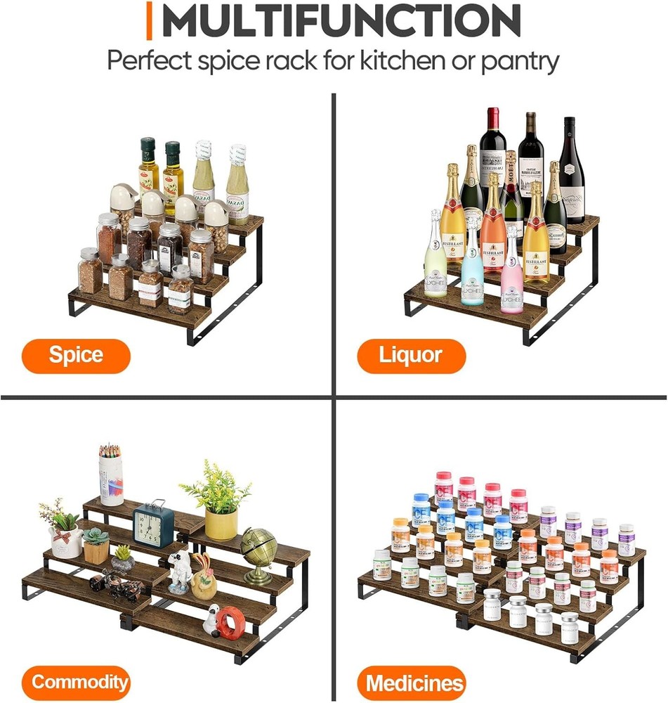 4Pack 4Tier Expandable Spice Rack Organizer Adjustable Step Shelf Storage Holder