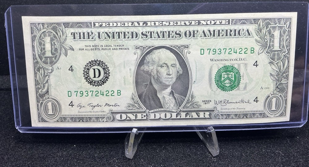 1977 $1 One Dollar Bill Note Offset Printing Error Back To Front Z253