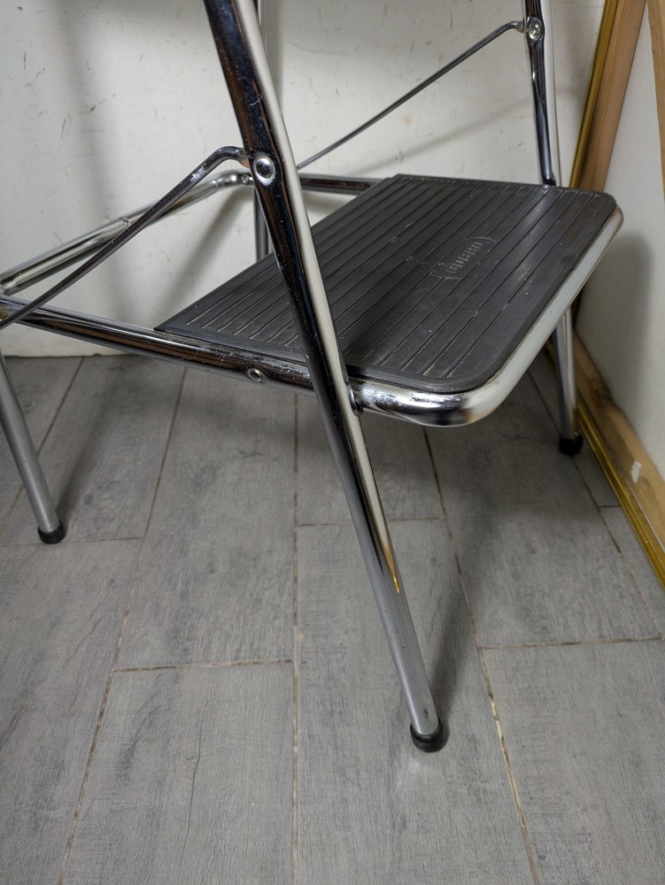 Vintage Cosco Chrome Metal Folding Kitchen Step Stool Chair B63