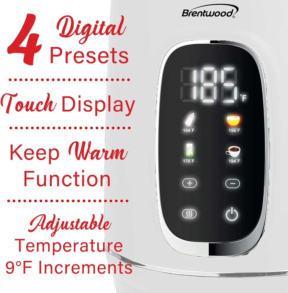 1100W 1.7L BPA Free Cordless Digital Glass Electric Kettle with Tea Infuser, 360