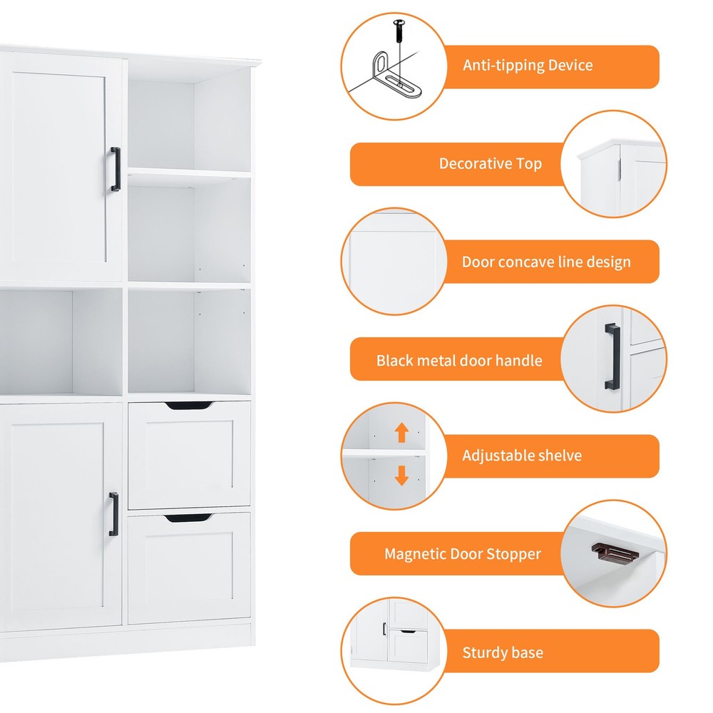 Bathroom Storage Cabinet with Doors and Drawers, Multiple Storage Space, Freesta