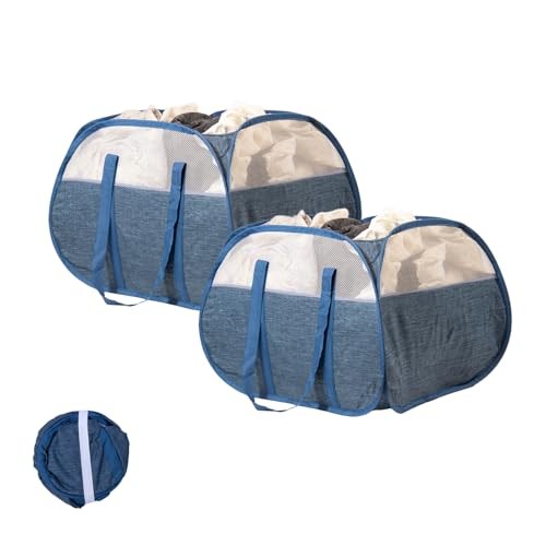 Collapsible Laundry Basket, 90L Foldable Pop-up Square-Tear Proof，2 Pack Blue
