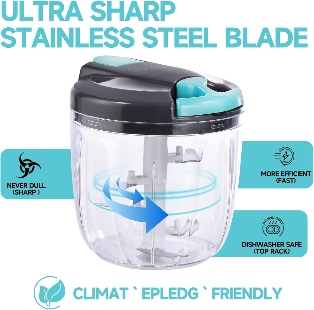 Manual Food Processor Vegetable Chopper, Portable Hand Pull String Garlic Mincer