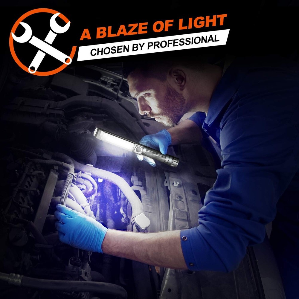 NICRON Worklight Flashlight Pocket COB Magnetic Base Work Light, 500 Lumens I...