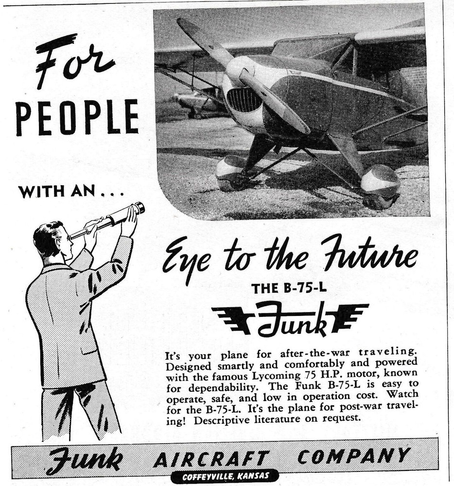 Three 1945 Funk Aircraft ads 8/14/2024c