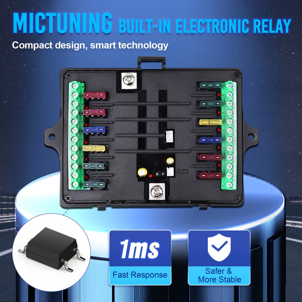 MICTUNING P1s 12 Gang Switch Panel Blue Led Touch Switch Control Box Marine Boat