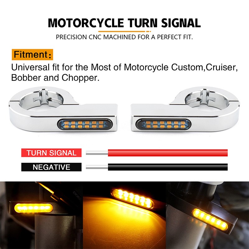 38-41mm Front Fork Clamp LED Turn Signal Light Indicator Bullet Custom Cruiser